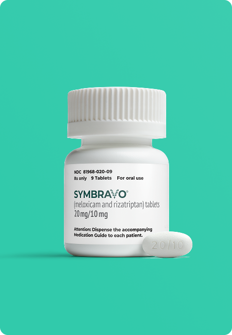 SYMBRAVO® (meloxicam and rizatriptan) pill bottle